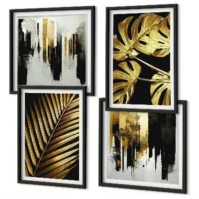 Galería de pared con diseño abstracto de hojas de palma monstera
