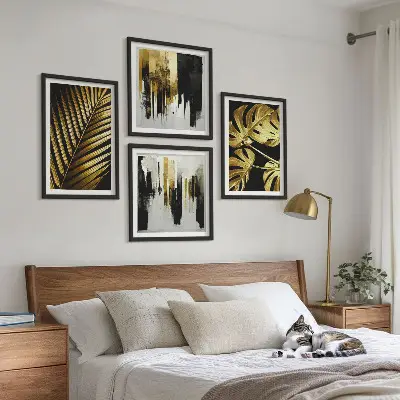 Galería de pared con diseño abstracto de hojas de palma monstera