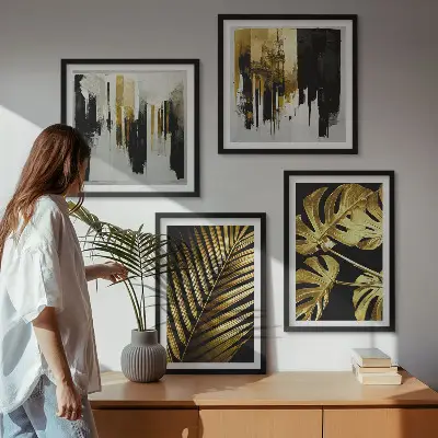 Galería de pared con diseño abstracto de hojas de palma monstera