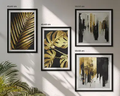 Galería de pared con diseño abstracto de hojas de palma monstera