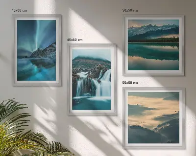 Set de 4 cuadros para salón con paisajes de invierno cascadas y auroras boreales