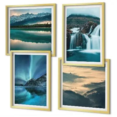 Set de 4 cuadros para salón con paisajes de invierno cascadas y auroras boreales