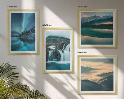 Set de 4 cuadros para salón con paisajes de invierno cascadas y auroras boreales