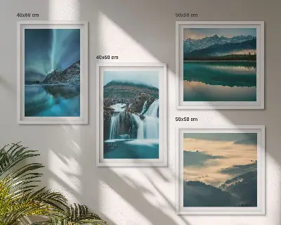 Set de 4 cuadros para salón con paisajes de invierno cascadas y auroras boreales