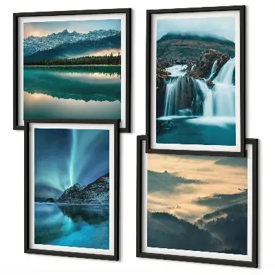 Set de 4 cuadros para salón con paisajes de invierno cascadas y auroras boreales