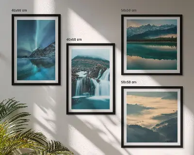 Set de 4 cuadros para salón con paisajes de invierno cascadas y auroras boreales