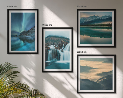 Set de 4 cuadros para salón Paisajes invernales, cascadas, auroras boreales