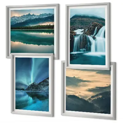 Set de 4 cuadros para salón con paisajes de invierno cascadas y auroras boreales