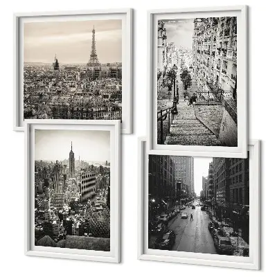 Set de cuadros modernos para salón con diseño de vistas de París y Nueva York en escaleras