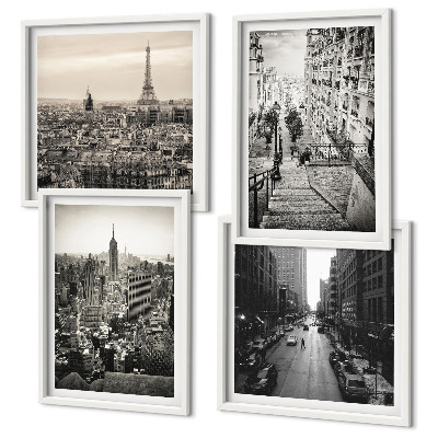 Set de cuadros modernos para salón Vistas París Nueva York escaleras