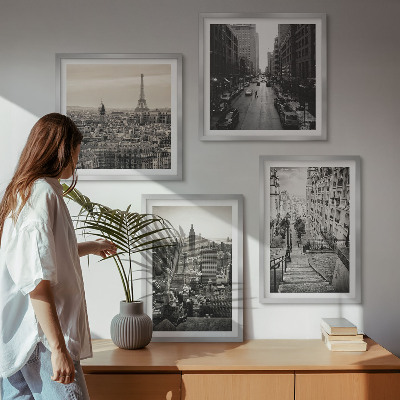Set de cuadros modernos para salón Vistas París Nueva York escaleras