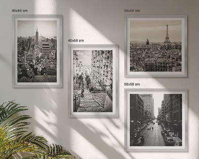 Set de cuadros modernos para salón Vistas París Nueva York escaleras