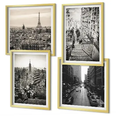 Set de cuadros modernos para salón con diseño de vistas de París y Nueva York en escaleras