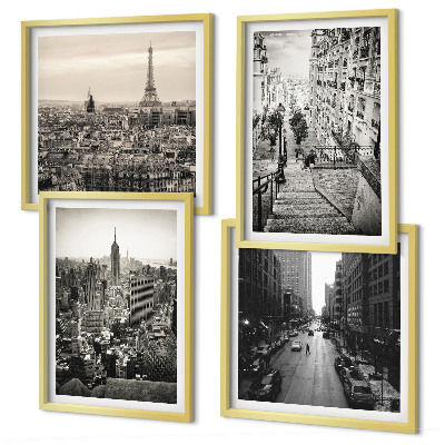 Set de cuadros modernos para salón Vistas París Nueva York escaleras