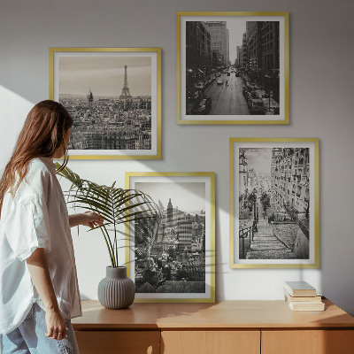 Set de cuadros modernos para salón Vistas París Nueva York escaleras