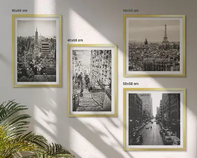 Set de cuadros modernos para salón con diseño de vistas de París y Nueva York en escaleras