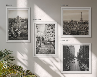 Set de cuadros modernos para salón Vistas París Nueva York escaleras