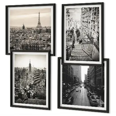 Set de cuadros modernos para salón con diseño de vistas de París y Nueva York en escaleras