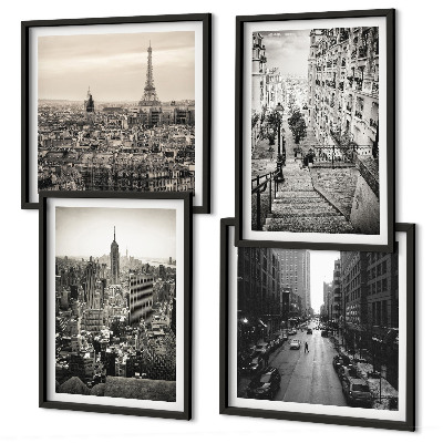 Set de cuadros modernos para salón Vistas París Nueva York escaleras