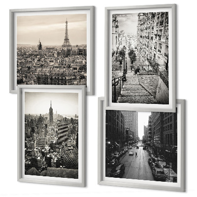 Set de cuadros modernos para salón Vistas París Nueva York escaleras