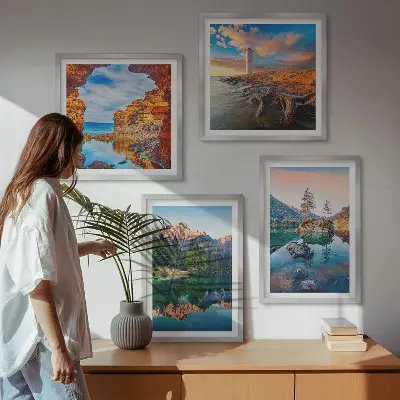 Galería de pared lagos de montaña con reflejos de rocas