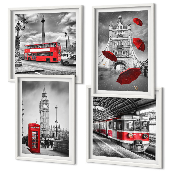 Set de cuadros modernos para salón Acentos rojos Londres