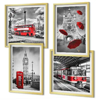 Set de cuadros modernos para salón diseño con acentos rojos de Londres