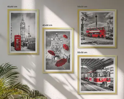 Set de cuadros modernos para salón diseño con acentos rojos de Londres
