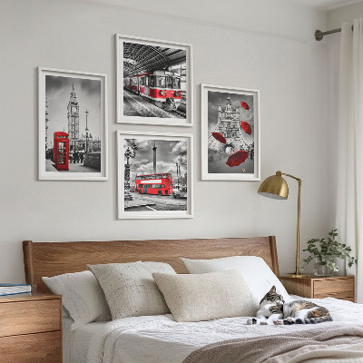 Set de cuadros modernos para salón Acentos rojos Londres