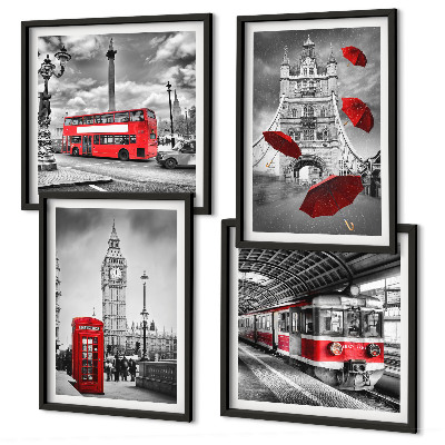 Set de cuadros modernos para salón Acentos rojos Londres