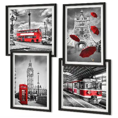 Set de cuadros modernos para salón diseño con acentos rojos de Londres
