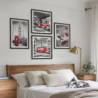 Set de cuadros modernos para salón Acentos rojos Londres