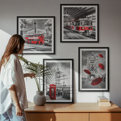 Set de cuadros modernos para salón Acentos rojos Londres