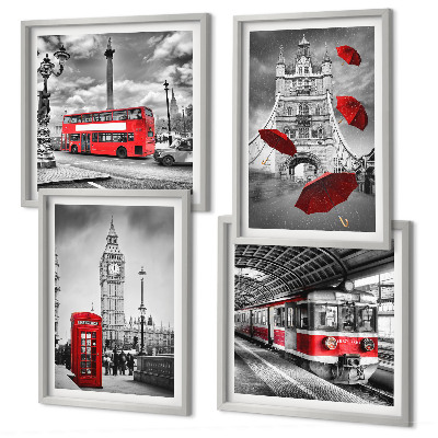 Set de cuadros modernos para salón Acentos rojos Londres