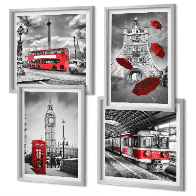 Set de cuadros modernos para salón diseño con acentos rojos de Londres