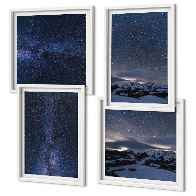 Set de 4 cuadros para salón cielo nocturno montañas estrellas