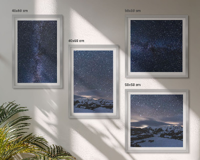 Set de 4 cuadros para salón cielo nocturno montañas estrellas