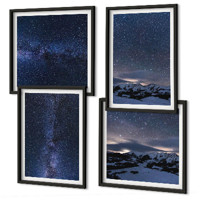Set de 4 cuadros para salón cielo nocturno montañas estrellas