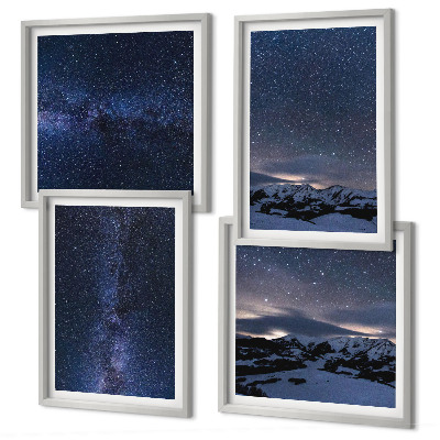 Set de 4 cuadros para salón cielo nocturno montañas estrellas
