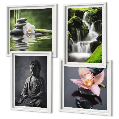 Galería de pared pinturas de temática zen con piedras de agua y Buda