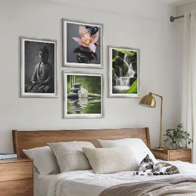 Galería de pared pinturas de temática zen con piedras de agua y Buda