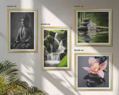 Galería de pared pinturas de temática zen con piedras de agua y Buda