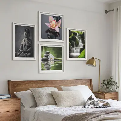 Galería de pared pinturas de temática zen con piedras de agua y Buda