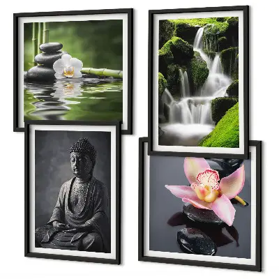 Galería de pared pinturas de temática zen con piedras de agua y Buda