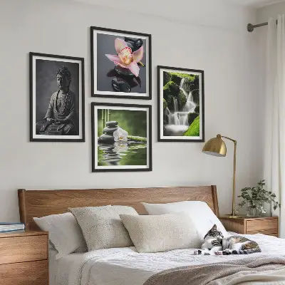 Galería de pared pinturas de temática zen con piedras de agua y Buda