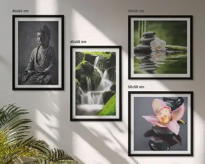 Galería de pared pinturas de temática zen con piedras de agua y Buda