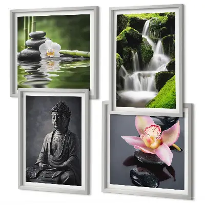 Galería de pared pinturas de temática zen con piedras de agua y Buda