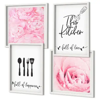 Set de 4 cuadros decorativos con diseño de delicadas rosas para cocina