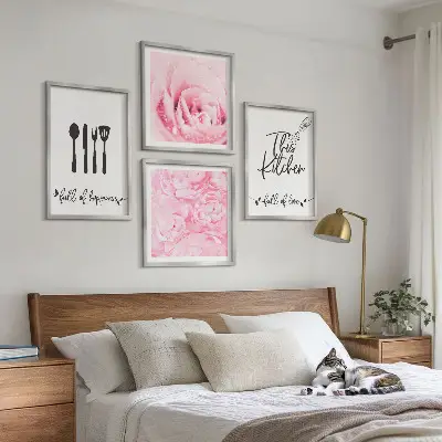 Set de 4 cuadros decorativos con diseño de delicadas rosas para cocina