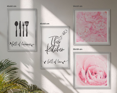 Set de 4 cuadros para salón delicadas rosas de cocina